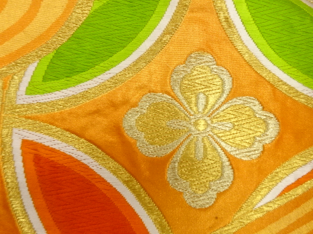  アンティーク　西陣まきの製　流水に花七宝模様織り出し袋帯（着用可）